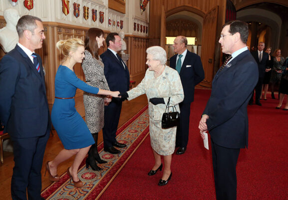 Carey Mulligan Curtsies to the Queen: British Film Industry Reception 2013 Windsor Castle