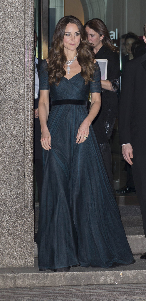 Kate Middleton Jenny Packham Ink Dress Queen's Necklace National Portrait Gallery