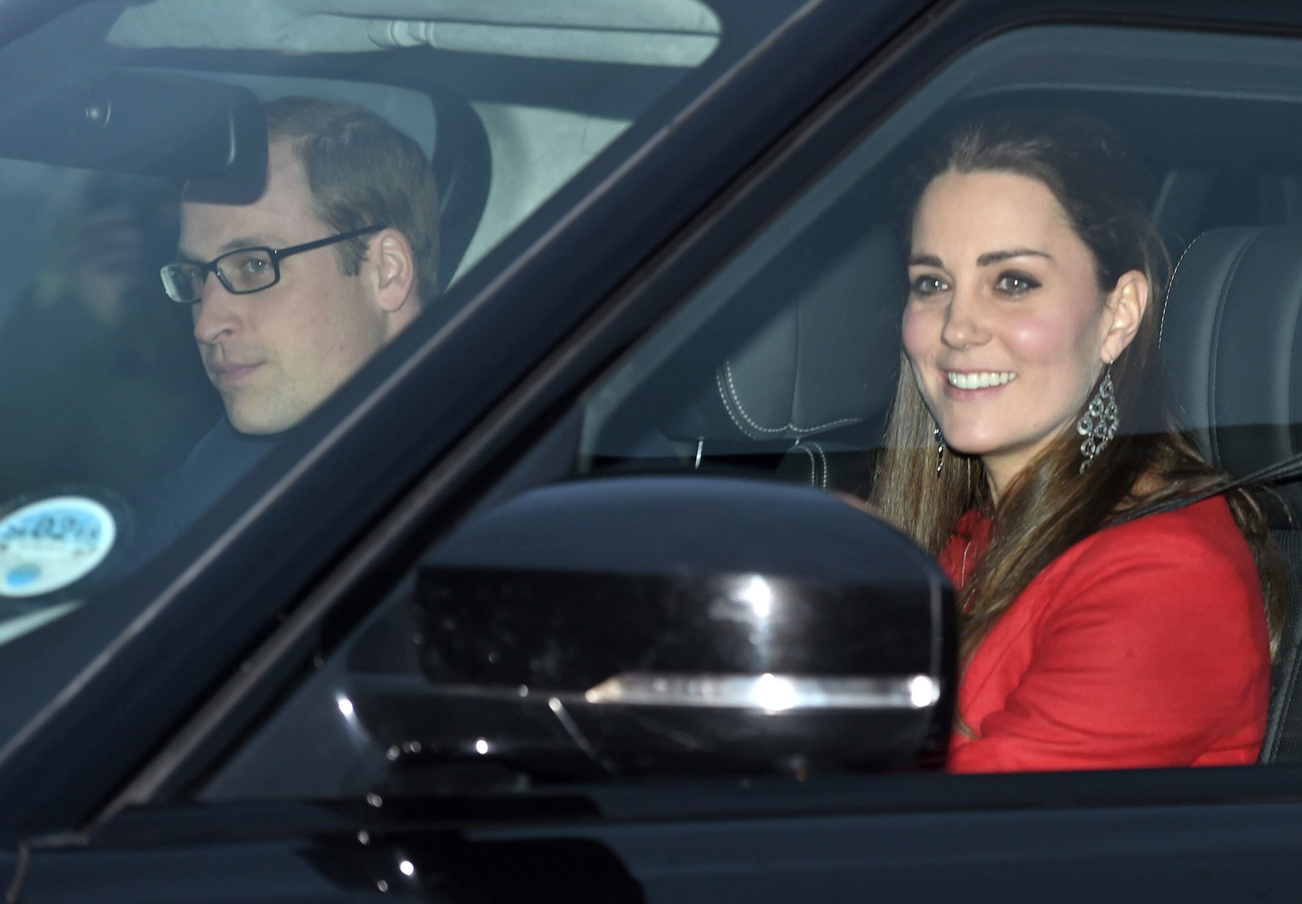 Kate Middleton Red Dress Prince William Driving Buckingham Palace Pre-Christmas Luncheon