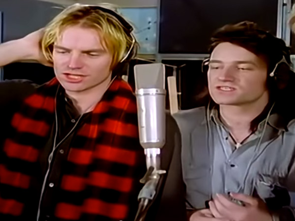 Bono Sting Singing Do They Know It's Christmas