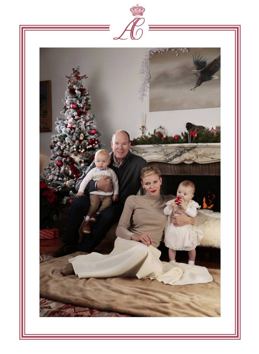 Prince Albert Princess Charlene Prince Jacques Princess Gabriella Christmas Photo 2015