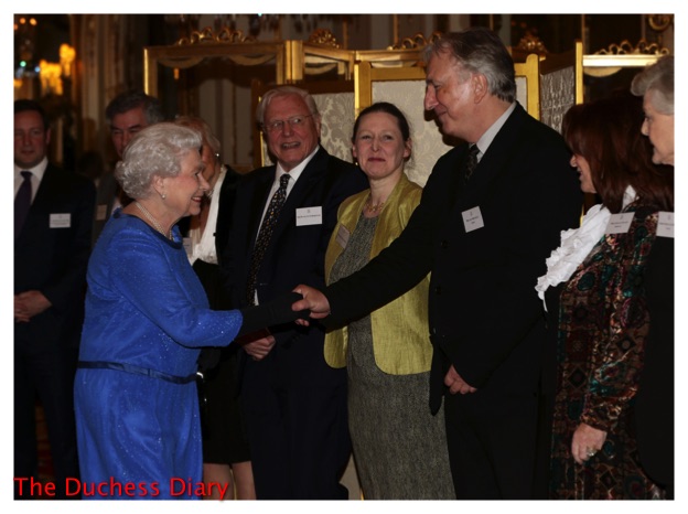 queen elizabeth meets alan rickman reception dramatic arts buckingham palace