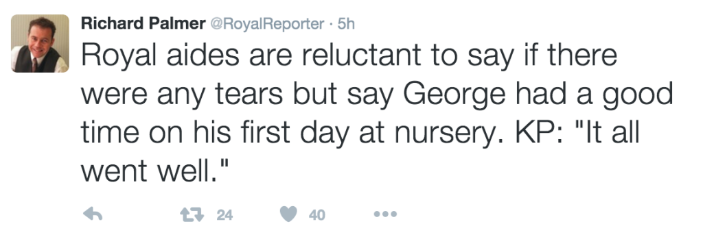 richard palmer royal reporter prince george first day of school tweet