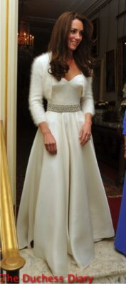 kate middleton bejeweled white alexander mcqueen gown clarence house