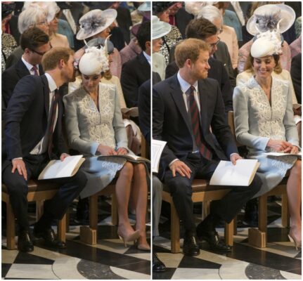 Prince Harry Duchess of Cambridge giggle st paul's cathedral queen 90th birthday