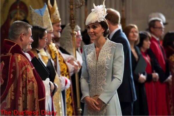 Catherine, Duchess of Cambridge arrives for a service of thanksgiving for Queen Elizabeth II's 90th birthday at St Paul's cathedral on June 10, 2016 in London, United Kingdom. (Photo by Stefan Rousseau - WPA Pool/Getty Images)