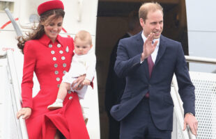 Kate Middleton Red Outfit Prince George Grumpy Face Deplane 2014 Royal Tour