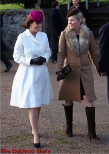 princess eugenie white coat magenta juliette botterill hat autumn phillips brown juliette botterill hat christmas service 2014