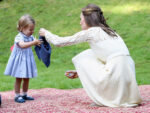 Princess Charlotte Needs Help Blue Cardigan Mom Kate Middleton Victoria Canada 2016