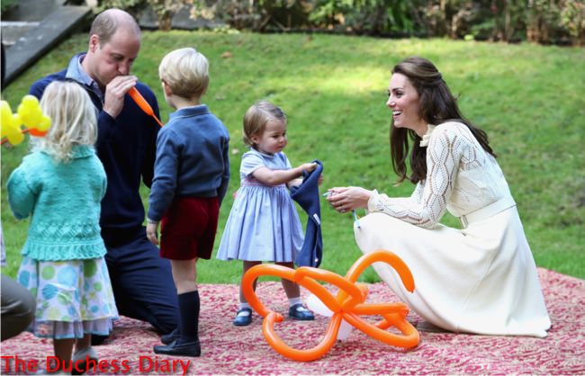 princess william tries blow up balloon children's military party canada